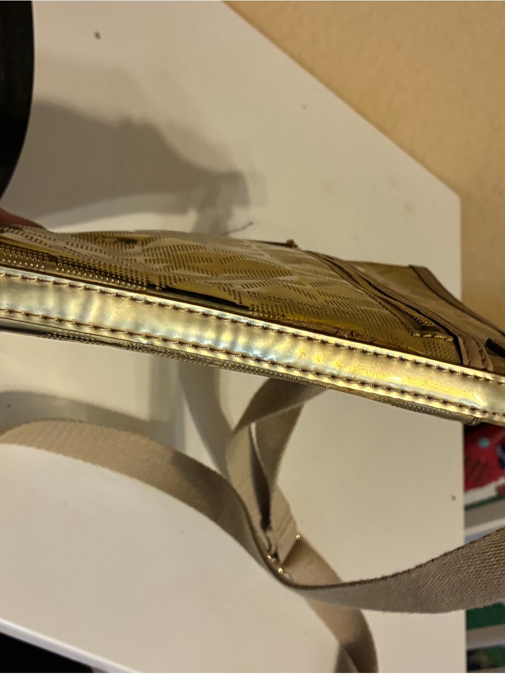 Michael Kors Slim Shiney Gold Crossbody With Canvas Strap - Picture 14 of 16